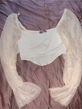 Urban Outfitters White Sheer Puff Sleeve Crop Top